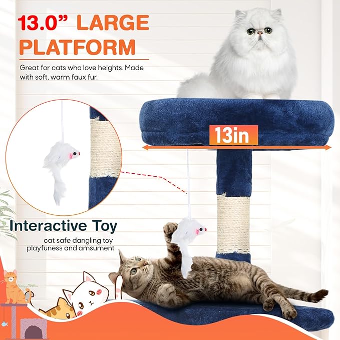 ‌Dopinmin 36" Winter Cat Tree - Plush Multi-Level Indoor Cat Tower with Sisal Scratching Posts & Ramp Plush Condo for Kittens,Navy Blue