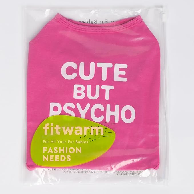 Fitwarm Cute But Psycho Dog Shirt, Summer Clothes for Small Dogs Girl, Funny Pet Outfit, Pink, White, Medium