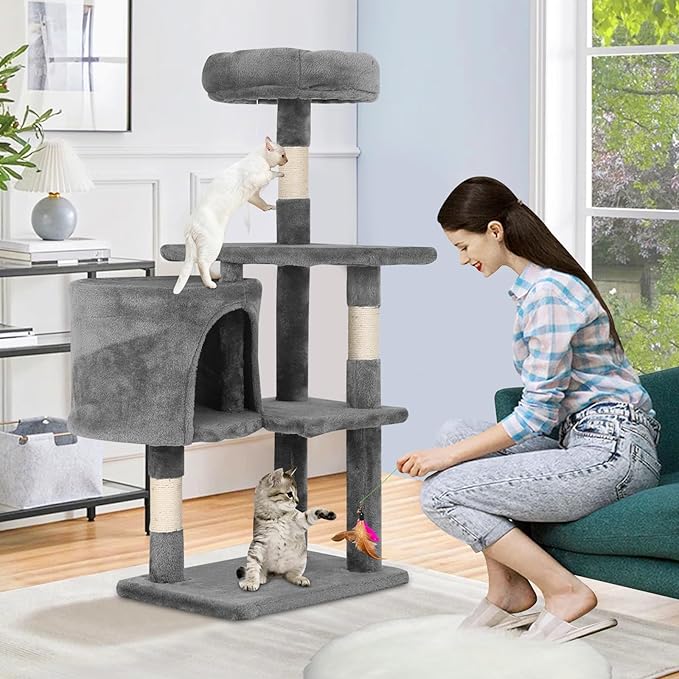 Cat Tree 36 Inch Cat Tower for Indoor Cats with Scratching Post,Padded Perch,Hanging Toys for Kittens & Adult Cats,Beige (Light Gray)