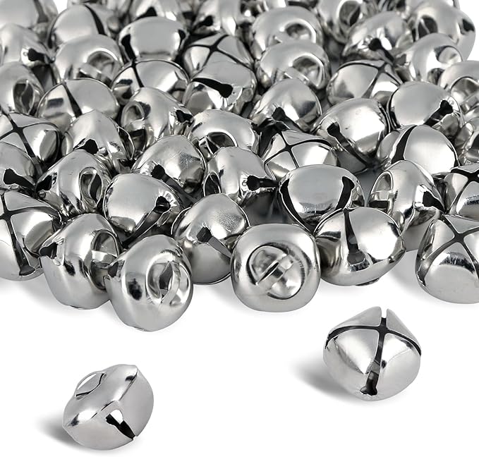 BigOtters 50 Pcs Jingle Bells for Crafting, 1 Inch Craft Bells Bulk for DIY, Home Christmas Decoration, Silver
