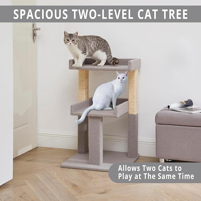Lulu Large Cat Tree Tower with 2 Spacious Platforms, Sturdy Multi-Cat Condo with Sisal Scratching Posts, Stable Anti-Tip Design for Indoor Cats