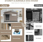 PetsCosset Wooden Dog House Outdoor, Anti-Chewing Iron Frame Dog Kennel Outside, Weatherproof Outside Shelter Pet House for Small, Medium, and Large Dogs with Elevated Floor (Grey, 34" L*22" W*27" H)