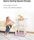 Cat Tree Tower Wooden 37.4''(95 cm), Large Cat Tree with Jump Platform & Play Ball for Indoor Cats, Ideal Cat's Climbing Frame & Playhouse (Linen Fabric Light Grey)