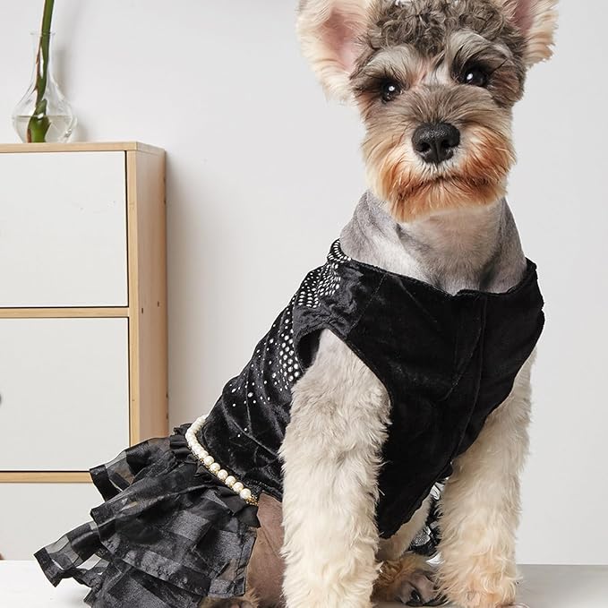 Dog Bling Black Birthday Party Dress,Pet Tutu Skirt Happy New Year Wedding Dress for Small Medium Dog,Summer Dog Shirt Clothes Outfits(Large, Black)