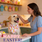 Dog Bandana for Easter Day - Lovely Bunny Carrot Chicken & Daisy Flower Theme, Holiday Pet Costumes Scarf with Adjustable Snap Button, Large to Giant Breeds (75lbs+)