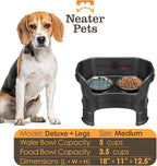Neater Feeder Deluxe Mess-Proof Elevated Dog Bowls for Medium Dogs (19–40 lbs), 2 Height Adjustable (10” & 12.5”) No-Spill Raised Dog Bowl Stand, Stainless Steel Food Bowl Set, Made in USA, Black