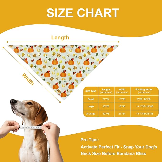 Thanksgiving Dog Bandanas 2-Pack for Small to Medium Dogs - Reversible Pumpkins & Fall Leaves Print Scarf, Cozy Pet Family Gatherings Accessories