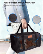 Pet Carrier Airline Approved 17x11x9.5 in - Underseat, Top & Side Entry Soft Dog Cat Travel Carrier with Safety Zippers ＆ Anti-Scratch Mesh for Small Cat and Dog for Pets Up to 10 Lb - Black