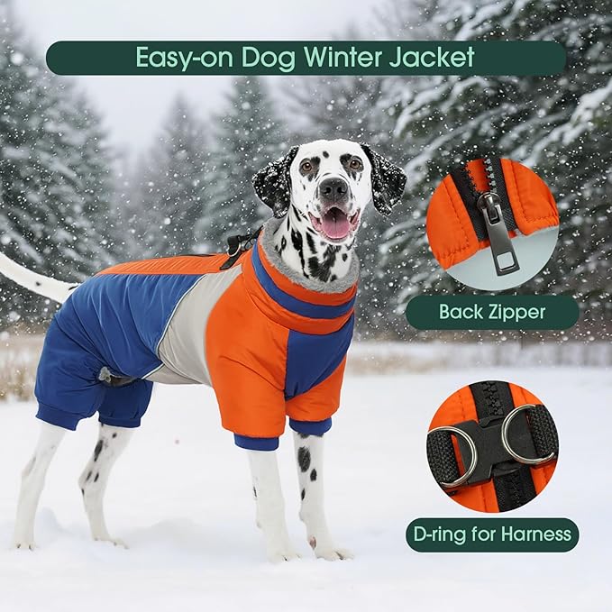 Kuoser Fullbody Dog Jacket, Large Dog Winter Coat with Built-in Harness, Reflective, Suitable for Begle, Corgi, Labrador (Blue XXL)