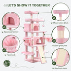 MUTICOR 68 Inches Multi-Level Large Cat Tree Tower with Condo/Cozy Plush Perches/Sisal Scratching Posts and Hammocks/‌Feline Activity Center Play House/Wide Base/Pink