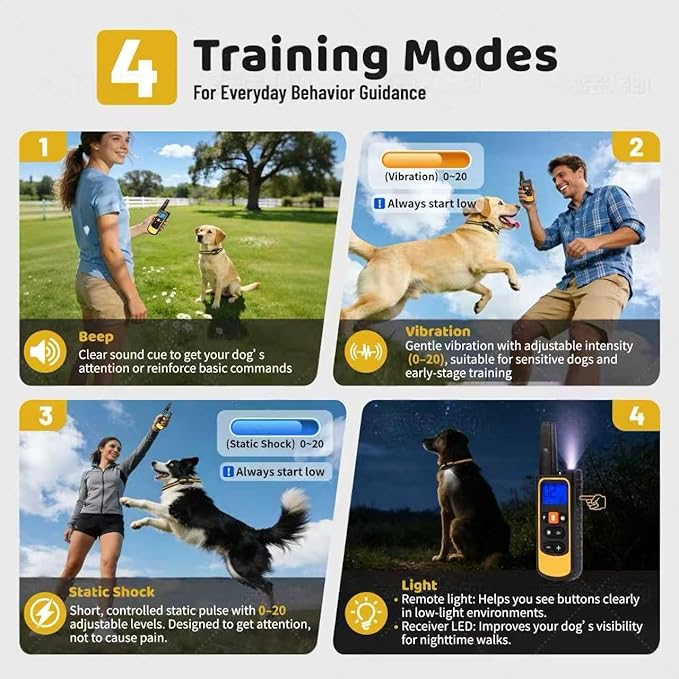 Waterproof Dog Shock Collar with Remote 3300 FT – 3 Modes Beep Vibrate Static, LED Light, 20-Level Adjustable, Rechargeable Training Collar for Small Medium Large Dogs 8-120 lbs