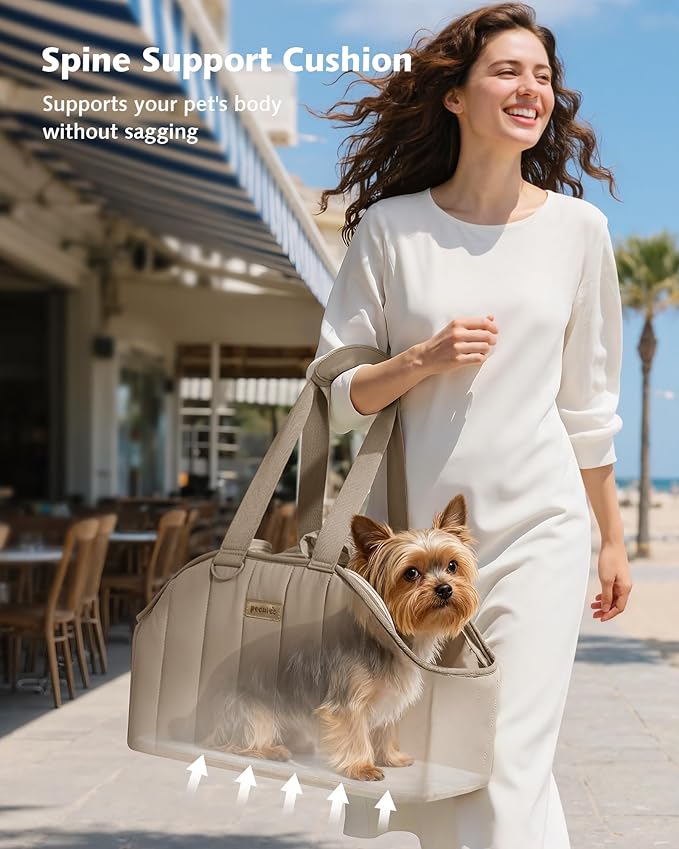 Pecute Dog Purse Carrier, Lightweight Dog Carriers for Small Dogs with Large Pockets, Dog Soft-Sided Carriers up to 6.6lbs, Pet Carrier for Puppy Cat, Suitable for Travel, Subway, Khaki