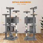 54in Cat Tree Tower for Indoor Cats, Cat Tower with Cat Scratching Post, Multi-Level Cat Furniture, Cat Tower with Funny Toys for Kittens-Light Gray