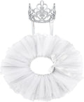 2 Pcs Dog Crown Headband Dog Tutu Dress Set Crystal Rhinestone Tiara Crown Tutu Skirt Pet Dress Costume for Puppy Birthday Party Wedding Photo Prop Costume(Large,White)