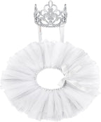 2 Pcs Dog Crown Headband Dog Tutu Dress Set Crystal Rhinestone Tiara Crown Tutu Skirt Pet Dress Costume for Puppy Birthday Party Wedding Photo Prop Costume(Large,White)
