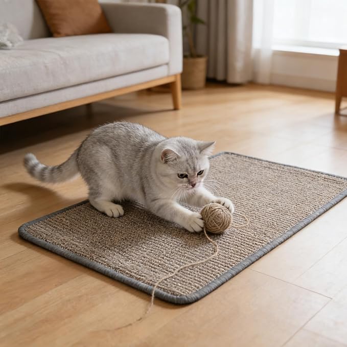 Cat Scratcher Mat, 23.6 x 15.5 Inch Natural Sisal Scratching Pad for Indoor Cats Wall Scratchers with Tape for Couch, Protect Sofas, Carpets,Floor(Grey)