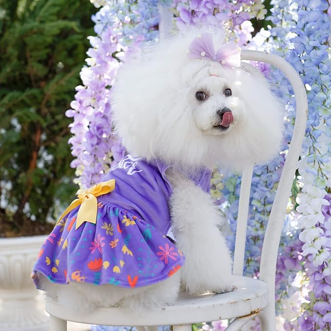 CuteBone Easter Dog Dress Velvet for Small Dogs Girl Flower Skirt Puppy Dresses Purple Dog Clothes CVA16XXS-D