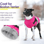SUNFURA Dog Winter Coat, Waterproof Dog Coat Jacket with Harness for Medium Dogs Boys Girls, Reflective Fleece Lined Pet Snow Jacket Sweaters for Pug, Jack Russel, Boston Terrier, Hot Pink M
