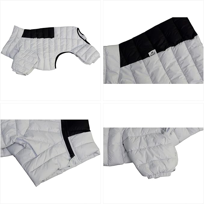 Warm Dog Coat, 4 Legs Covered Waterproof Windproof Reflective Vest, Zippered Adjustable Outdoor Snow Jacket for Small Medium Large Dogs, Off White S