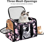 Petmolico Cat Carrier Soft-Sided Pet Bag for Small Medium Cats Puppies 16LBs - Airline Approved Cat Travel Carrier 3 Open Doors (Large,Pink Peony)