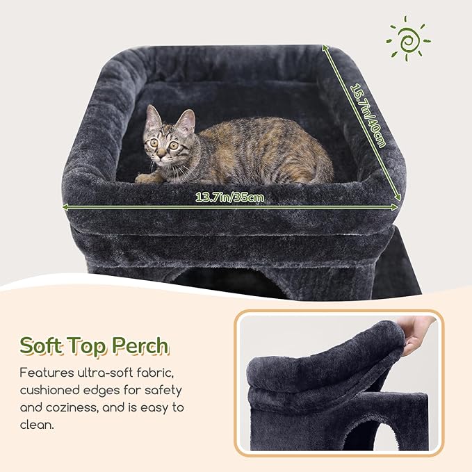 Globlazer Cat Tower for Multiple Indoor Cats, 52 inch Heavy Duty Cat Tree with 3 Condos, Plush Cat Condo with Scratching Posts and Pad for Adult Cats Kitten, Padded Perch, Basket Bed, F52B, Dark Grey