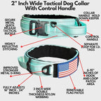 2-Inch Wide Tactical Dog Collar with Control Handle, Adjustable for Medium & Large Dogs, Military Style with Heavy-Duty Metal Buckle, USA Flag Patch & Customizable Name Plate, Training & Everyday Use