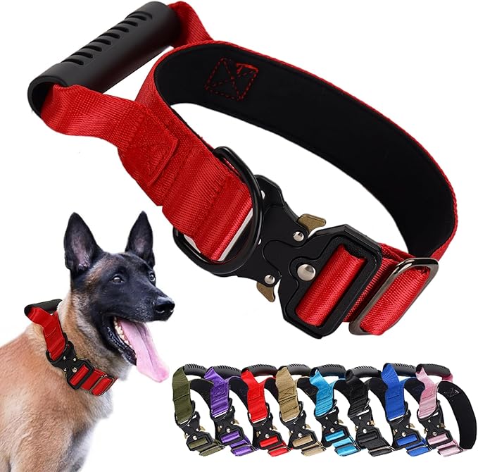 JSXD Tactical Dog Collar, 1.5 Inch Wide, Heavy Duty Military Training Collar with Handle, Metal Quick Release Buckle, 1000D Nylon, for Medium Large Dogs