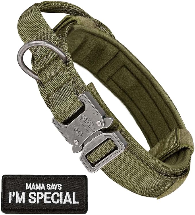 Tactical Dog Collar with Handle - Adjustable Nylon Training Military Dog Collar with Heavy Duty Metal Buckle Collar for Medium Large Dogs,with Patch
