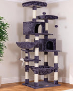 Heybly Cat Tree, 70 inches Tall Cat Tower Condo with Toy for Indoor Large Cats, Cat House Furniture with Padded Plush Perch, Cozy Hammock and Sisal Scratching Posts, Smoky Gray HCT032G