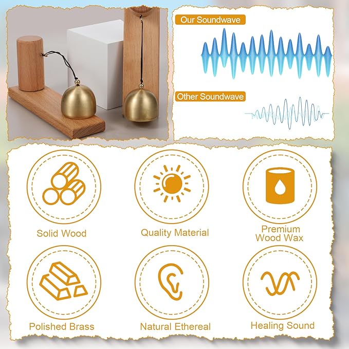 Shopkeepers Bell for Door Opening, Vintage Wooden Wind Chime Doorbell with Brass Bell, Unique Ornaments as Hanging Decoration for Business When Entering, Dog Door Bell, Self-Adhesive, 2Pack