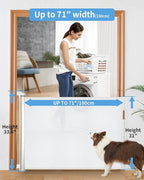 Retractable Baby Gate for Doorways and Stairs, Mesh Safety Gate for Pet, Indoor & Outdoor Use, One-Hand Operation, Easy Installation, 33.6" Tall, Expands to 71" Wide（White,33.6"x71"）
