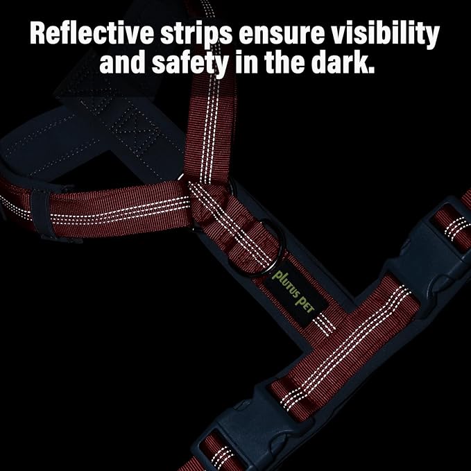 Plutus Pet No Pull Dog Harness, Adjustable Nylon Harness with Soft Padding, Reflective and Heavy Duty Dog Harness for Small, Medium, Large Dogs(Red, M)