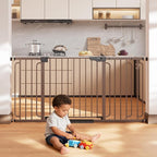 Cumbor 36.6-64" Extra Wide Baby Gate for Stairs, Dog Gates for Doorways, Auto-Close Pet Gate Indoor, Pressure Mounted Walk Through Safety Child Gate for Kids Toddler, Tall Pet Puppy Fence Gate, Brown