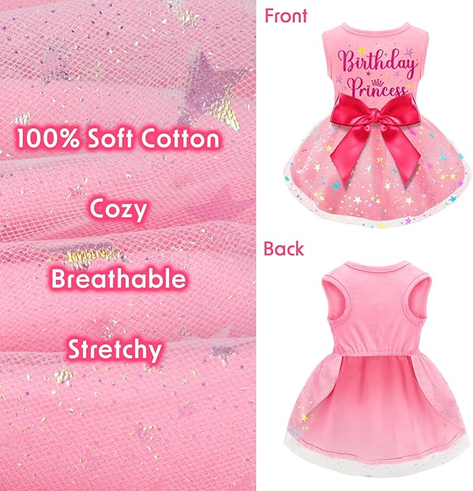 Dog Birthday Dress Dog Dress with Bowknot Tulle Birthday Princess Pet Clothes for Small Medium Large Dogs Girls Boys Cats Outfit Apparel