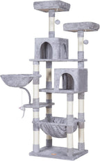 Heybly Cat Tree, 70 inches Tall Cat Tower Condo with Toy for Indoor Large Cats, Cat House Furniture with Padded Plush Perch, Cozy Hammock and Sisal Scratching Posts, Light Gray HCT032W