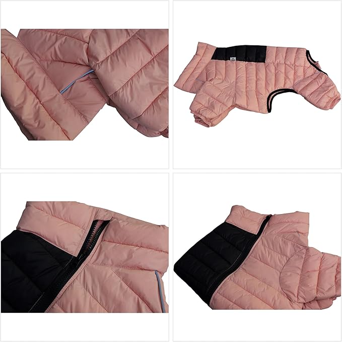 Lovelonglong Dog Coat - Warm Jacket, 4 Legs Covered Waterproof Windproof Reflective Dog Vest, Zippered Adjustable Outdoor Snow Jacket for Small to Large Dogs - Lotus Pink