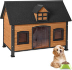 GUTINNEEN Dog House Outdoor with Metal Frame, Wooden Dog Shelter with Weatherproof Roof, Dog Kennel for Small to Large Dogs Indoor