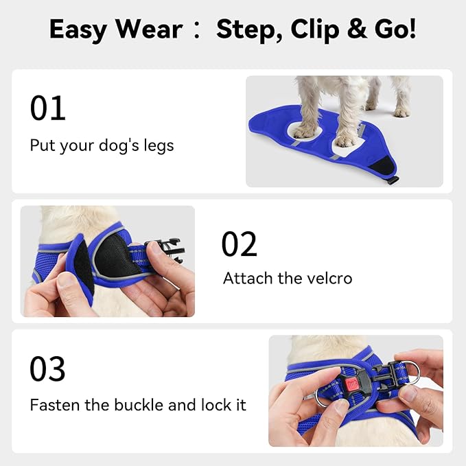 Joytale Small Dog Harness, Breathable Mesh Step-in Vest, Reflective Soft Padded Harnesses for Cats and Puppies Dogs, Navy Blue, XXXS