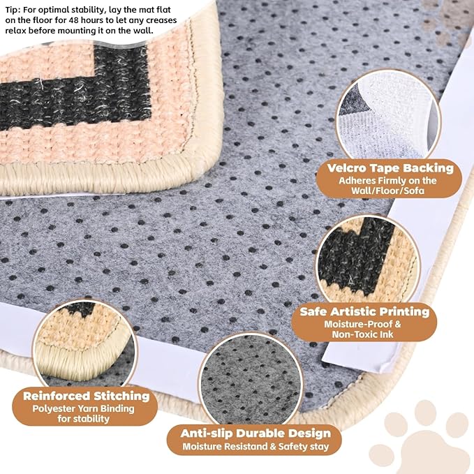 Cat Scratcher Mat, 23.6x15.7 Inch Natural Sisal Cat Scratch Pad, Horizontal Cat Scratching Pad Rug for Indoor Cats with Sticky Tapes, Protect Couch & Carpets（Beige Black）