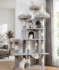 Heavy Duty Cat Tree for Indoor Cat, 71 Inch Large Cat Tower with Scratching Post and Top Perch, Hammock, Big Cat Condo for Adult Cats Kittens, PMT03GY, Grey