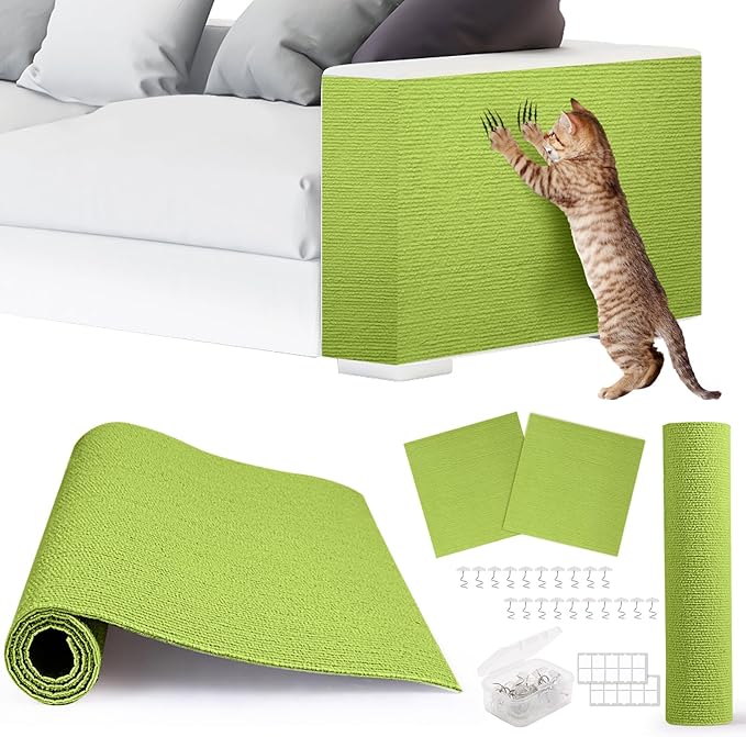 4pack Cat Scratch Couch Furniture and Wall Protector | Adhesive Cat Scratch Pad for Covering Cat Tower, DIY Climbing Cat Scratcher Couch Protector from Cat Claws Scratching (Green)