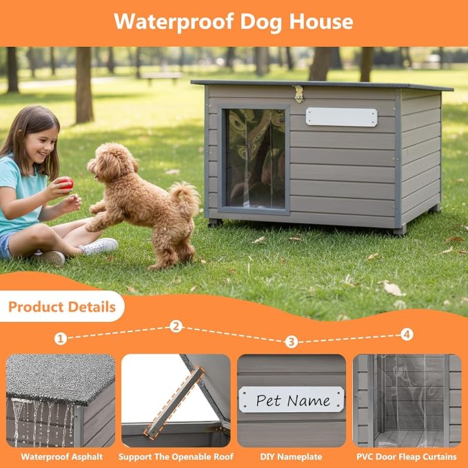 Dog House Outdoor & Indoor Anti-Chewing Iron Frame Dog Kennel Easy Clean and Assemble Openable Roof for Small to Medium Dog Breeds (32" L X 12" W X 25" H)