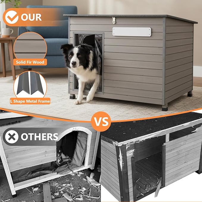 Dog House Outdoor & Indoor Anti-Chewing Iron Frame Dog Kennel Easy Clean and Assemble Openable Roof for Small to Medium Dog Breeds (41" L X 26.4" W X 33.5" H)