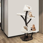 63.8in Large Multi-Level Cat Tree, Multi-Level Cat Tower Cat Climbing Frame 22 Lbs Weight Capacity Padded Top Platform Leaf-Shape Hammock Flower-Shape Plush Balls for Homes, Pet Stores