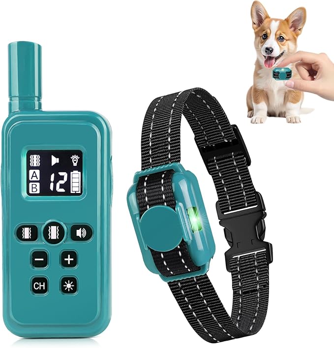 Smallest No Shock Dog Training Collar for Small Dogs 5-15lbs, Lightest Dog Vibration Collar with Controller 2000FT, Beep and Vibrate Only, Safety Lock,No Prongs,Cyan