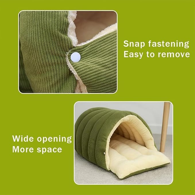 Removable and Washable Winter Closed-Off Cat Bed, Cutypet Winter Cave, Warm Foldable Secure Pet Nest for Indoor Cats & Small Dogs, Comfor Plush Snuggle Hut for Kitty, Puppy, Pets (Flannel-Yellow,L)