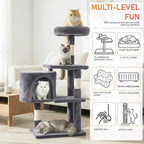 ‌Dopinmin 36" Winter Cat Tree - Plush Multi-Level Indoor Cat Tower with Sisal Scratching Posts & Ramp Plush Condo for Kittens,Light Gray