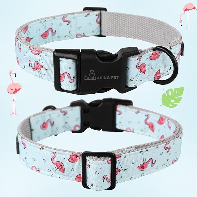 ARING PET Summer Dog Collar, Cute Flamingo Adjustable Lightweight Cotton Pet Collars for Small Medium Large Boy and Girl Dogs, X-Small