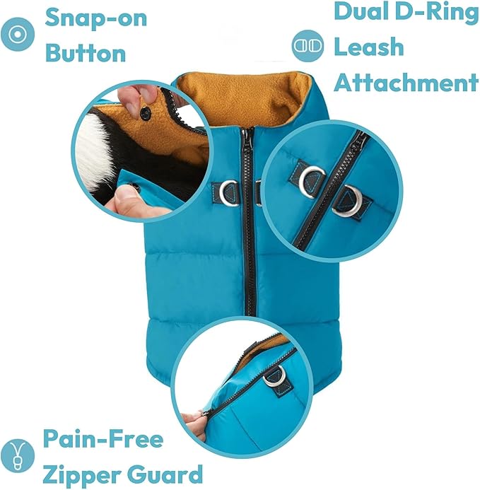 Gooby Padded Vest Dog Jacket - Solid Black, X-Small - Warm Zip Up Vest Fleece Jacket with Dual D Ring Leash Water Resistant for Small to Medium Dogs