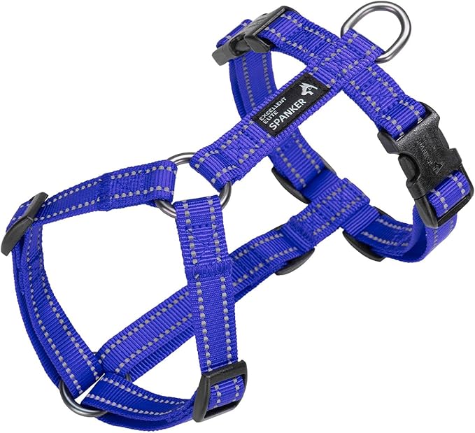 EXCELLENT ELITE SPANKER No Pull Dog Harness Reflective Nylon Vest L-Shaped Adjustable Easy Pet Harness for Small Medium Large Breeds Dogs Walking Training Black Red(Blue-L)